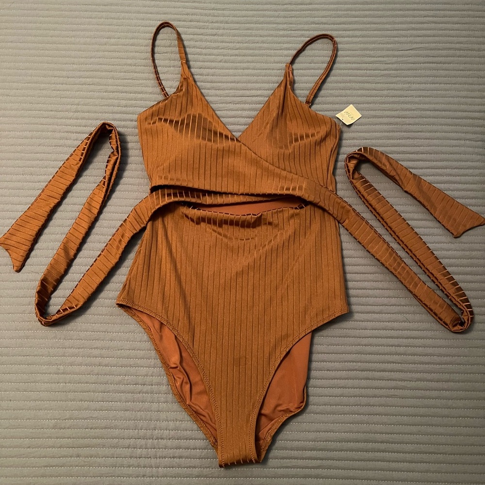NWT Aerie metallic brown one piece wrap swimsuit